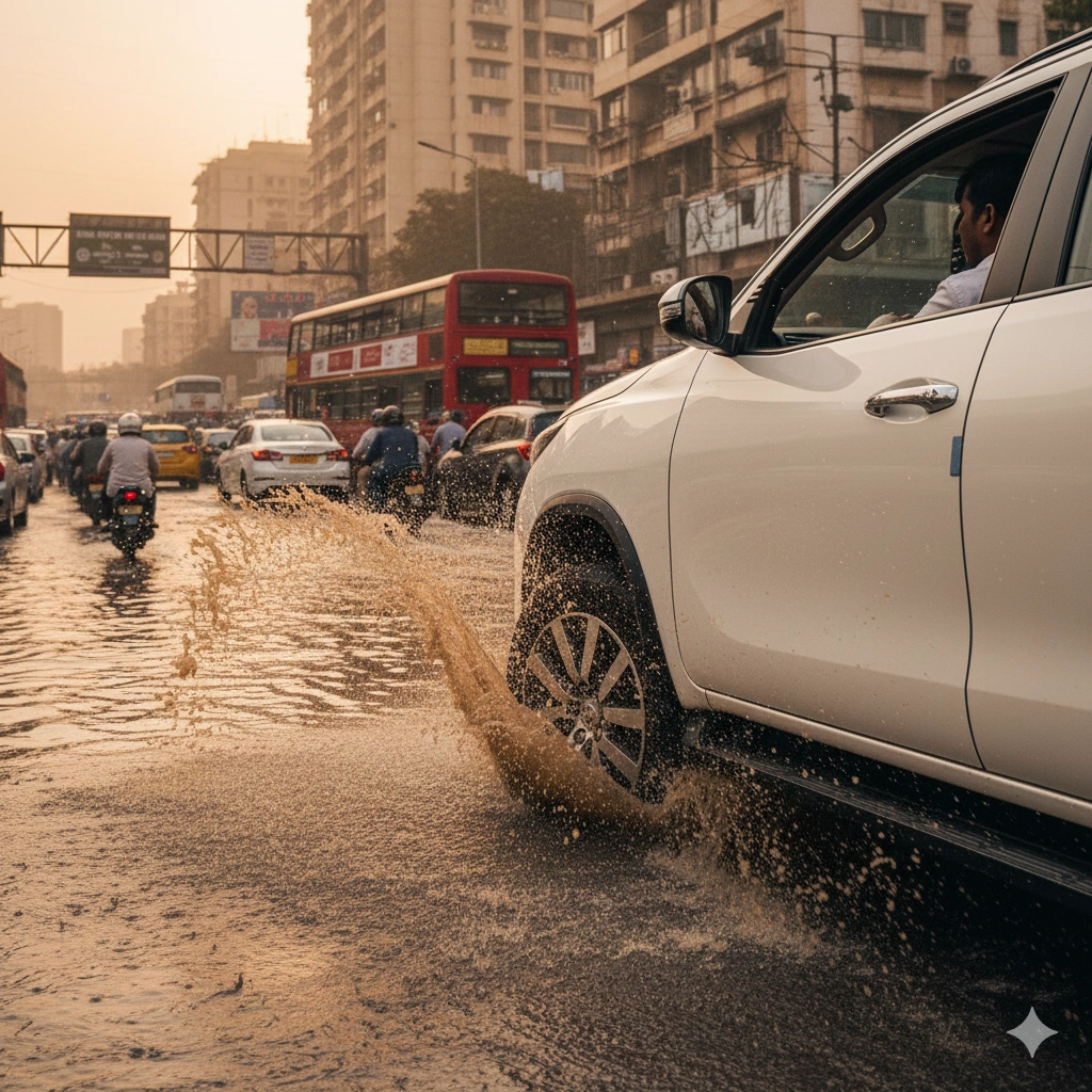 Driving with a damaged rim in Mumbai